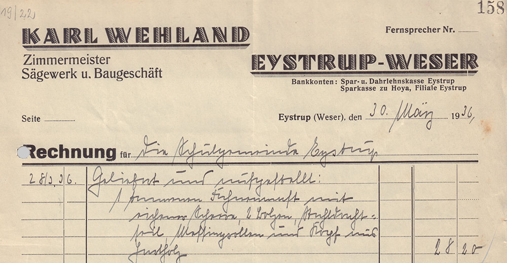 Karl Wehland Zimmermeister Sägewerk u. Baugeschäft