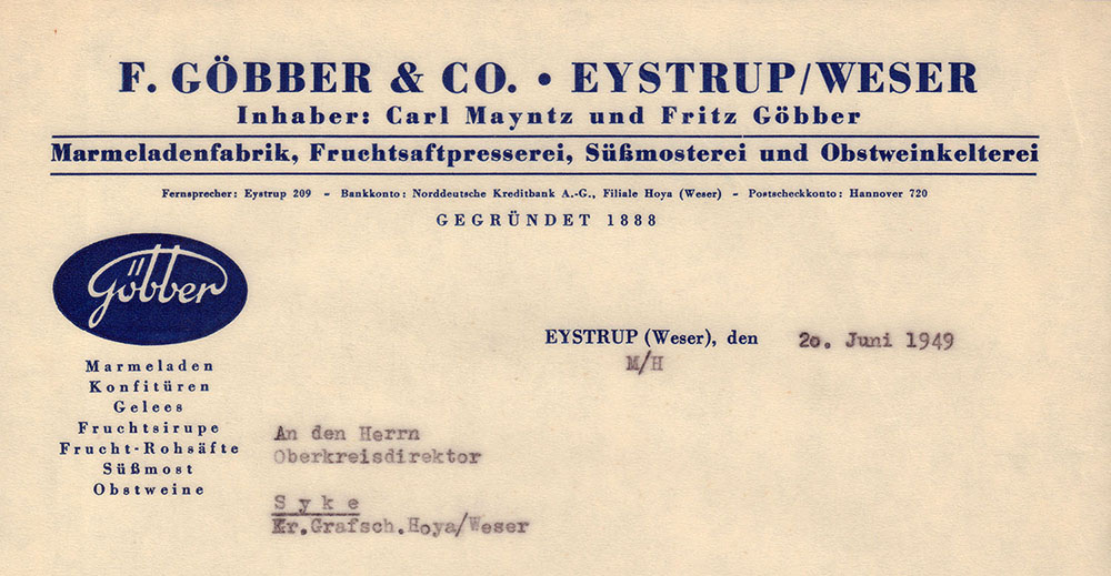 F. Göbber & Co Marmeladenfabrik, Fruchtsaftpresserei, Süßmosterei und Obstweinkelterei