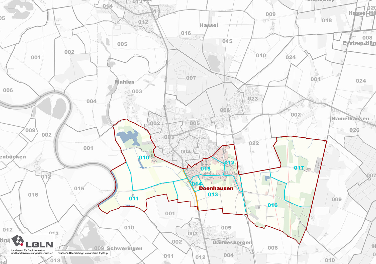 Ehemaliger Ortsgrenzenverlauf zwischen Eystrup und Doenhausen