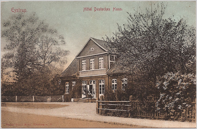 Gruss aus Eystrup mit Ansichten der Bahnhofseiche, Zwillingslinde, Kirche und Weser